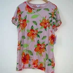 XL lularoe flowy top with orange hibiscus flowers